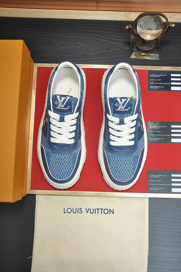 LV TRAINER BLUE COBALT CALFSKIN AND DENIM
