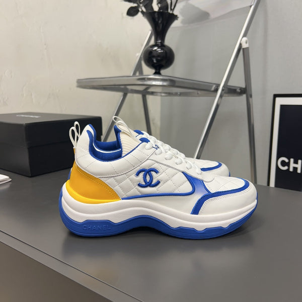 CC Sneaker Blue Yellow Quilted Cowhide