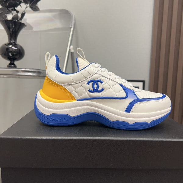CC Sneaker Blue Yellow Quilted Cowhide