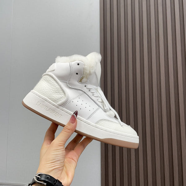 HIGH-TOP SNEAKERS IN WHITE CALFSKIN WITH FLEECE LINING