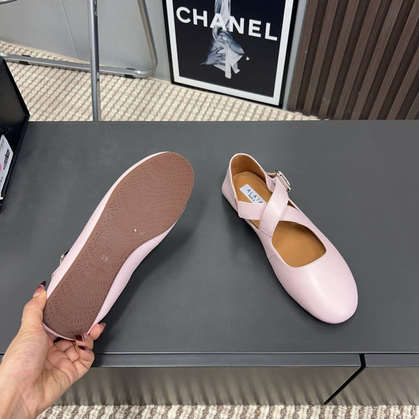Alaila Criss Cross Ballet Flats In Light Pink Lambskin 996035