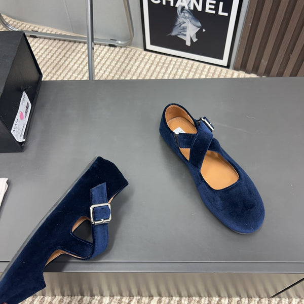 Alaila Criss Cross Ballet Flats In Deep Blue Velvet 996043