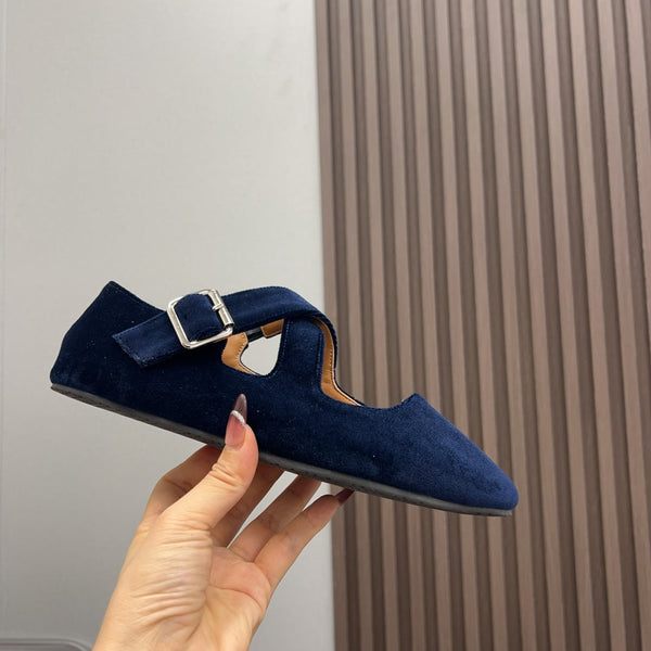 Alaila Criss Cross Ballet Flats In Deep Blue Velvet 996043
