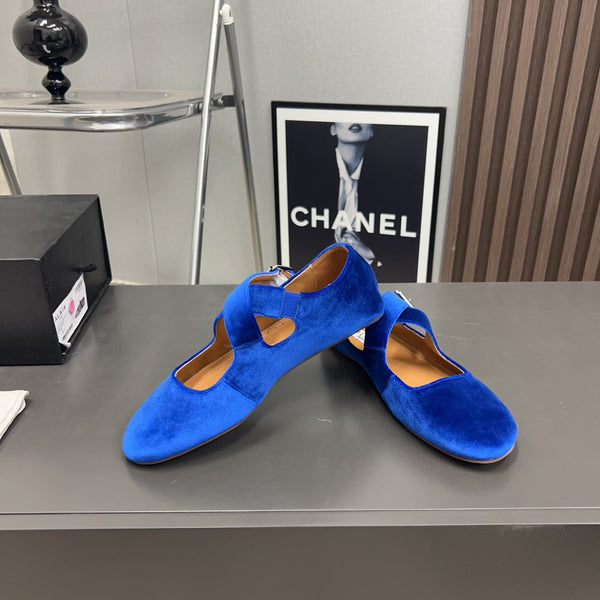 Alaila Criss Cross Ballet Flats In Blue Velvet 996045