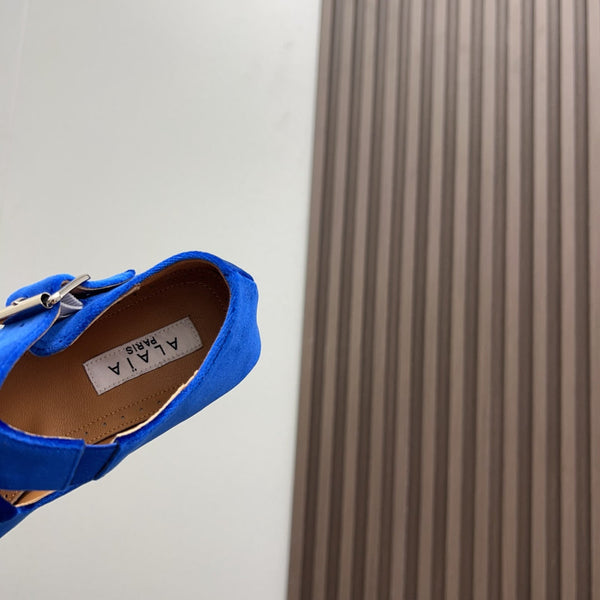 Alaila Criss Cross Ballet Flats In Blue Velvet 996045