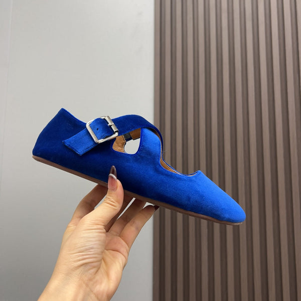 Alaila Criss Cross Ballet Flats In Blue Velvet 996045