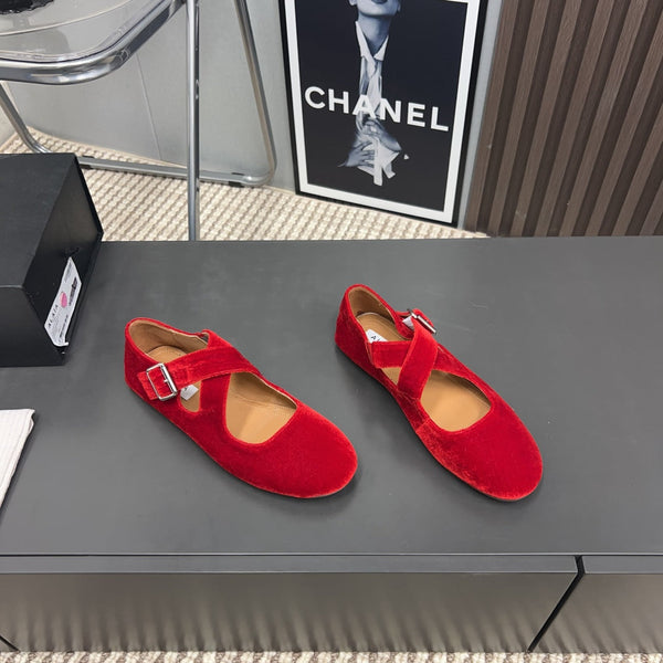 Alaila Criss Cross Ballet Flats In Red Velvet 996049