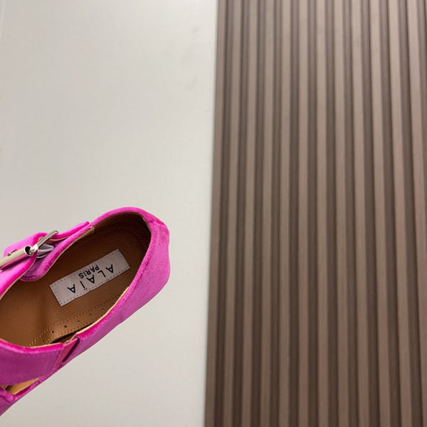 Alaila Criss Cross Ballet Flats In Deep Pink Velvet 996051