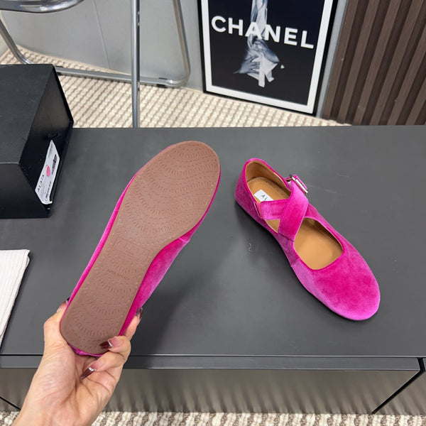 Alaila Criss Cross Ballet Flats In Deep Pink Velvet 996051