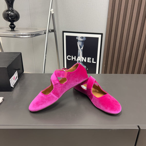 Alaila Criss Cross Ballet Flats In Deep Pink Velvet 996051