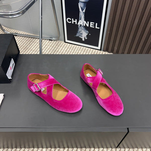 Alaila Criss Cross Ballet Flats In Deep Pink Velvet 996051