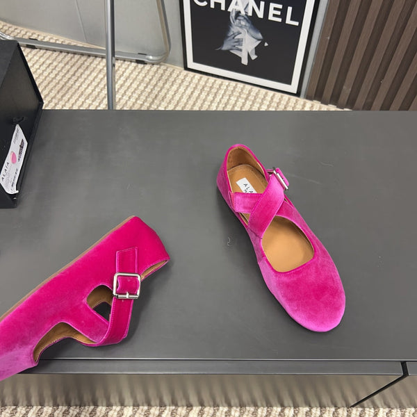 Alaila Criss Cross Ballet Flats In Deep Pink Velvet 996051