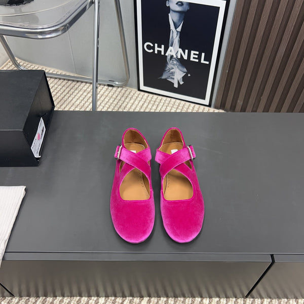 Alaila Criss Cross Ballet Flats In Deep Pink Velvet 996051