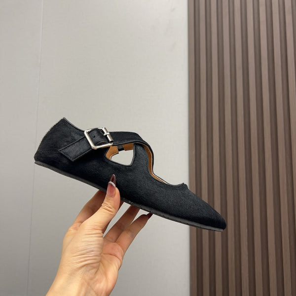 Alaila Criss Cross Ballet Flats In Black Lambskin 996055