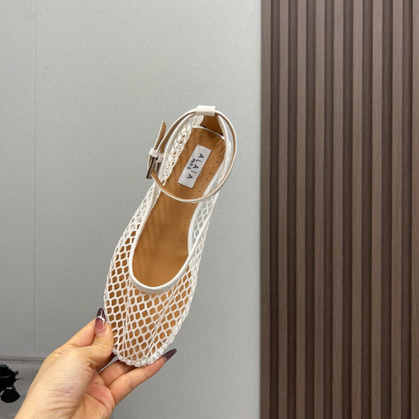 Alaila Mary Jane In White Mesh Fabric 996069