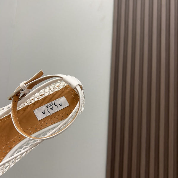 Alaila Mary Jane In White Mesh Fabric 996069