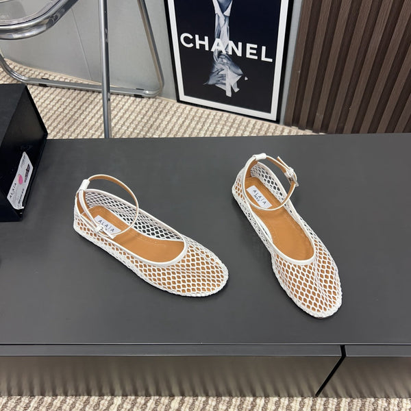 Alaila Mary Jane In White Mesh Fabric 996069