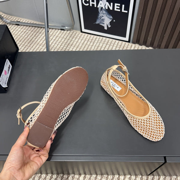 Alaila Mary Jane In Beige Mesh Fabric 996071