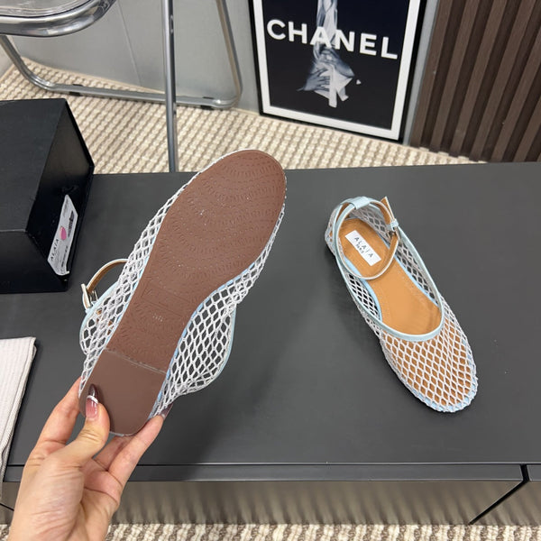 Alaila Mary Jane In Light Jade Green Mesh Fabric 996075