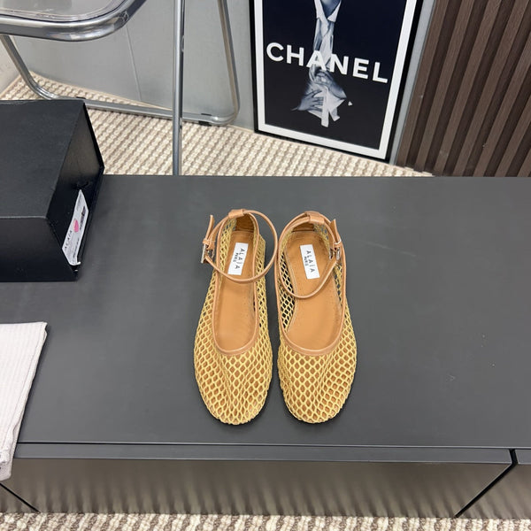 Alaila Mary Jane In Dark Yellow Mesh Fabric 996077