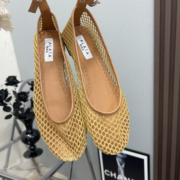 Alaila Mary Jane In Dark Yellow Mesh Fabric 996077