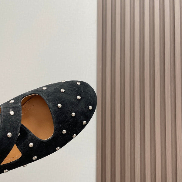 Alaia 2025 Criss Cross With Stud Ballet Flats Black Suede 293205