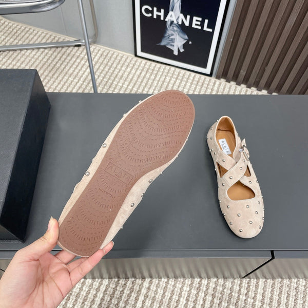 Alaia 2025 Criss Cross con borchie Ballerine Nude Suede 293206