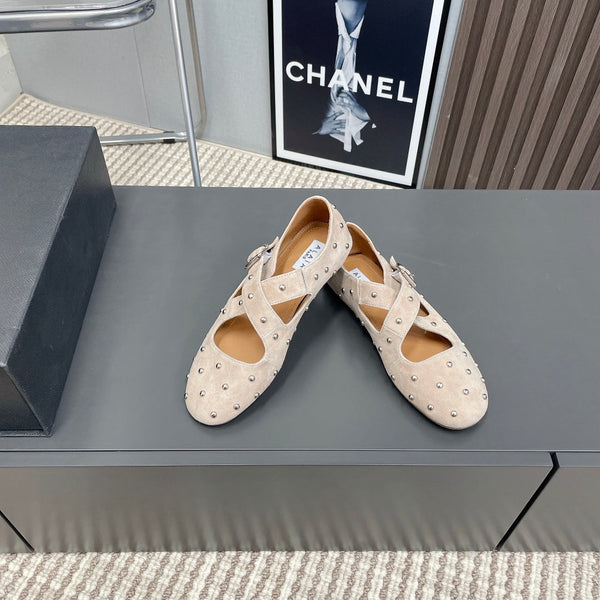 Alaia 2025 Criss Cross con borchie Ballerine Nude Suede 293206