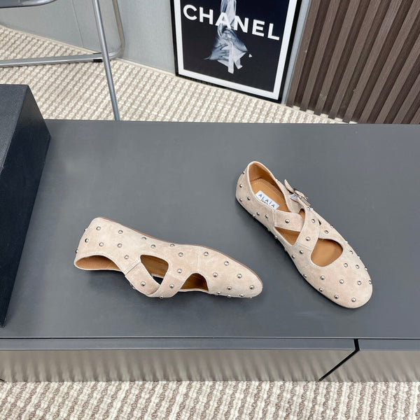 Alaia 2025 Criss Cross con borchie Ballerine Nude Suede 293206