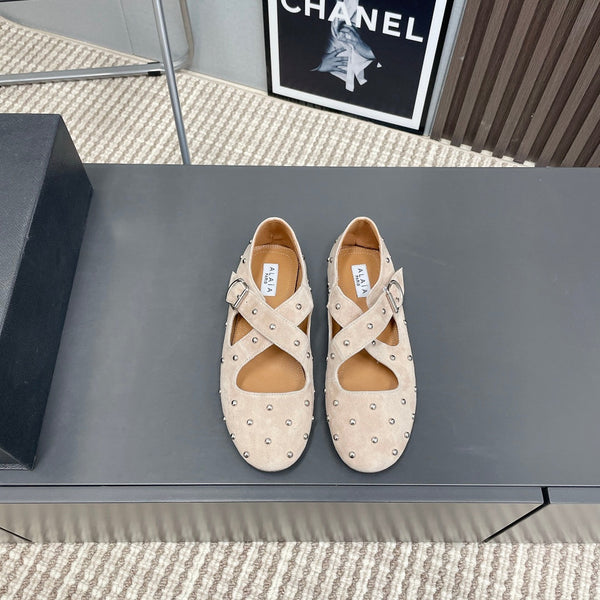 Alaia 2025 Criss Cross con borchie Ballerine Nude Suede 293206