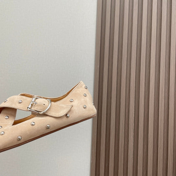 Alaia 2025 Criss Cross con borchie Ballerine Nude Suede 293206