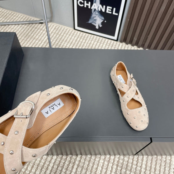 Alaia 2025 Criss Cross con borchie Ballerine Nude Suede 293206