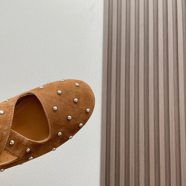 Alaia 2025 Criss Cross With Stud Ballet Flats Brown Beige Suede 293207