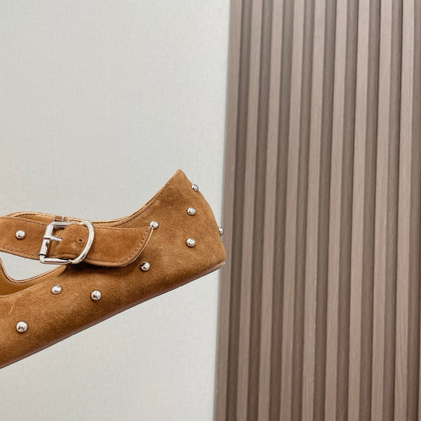 Alaia 2025 Criss Cross With Stud Ballet Flats Brown Beige Suede 293207