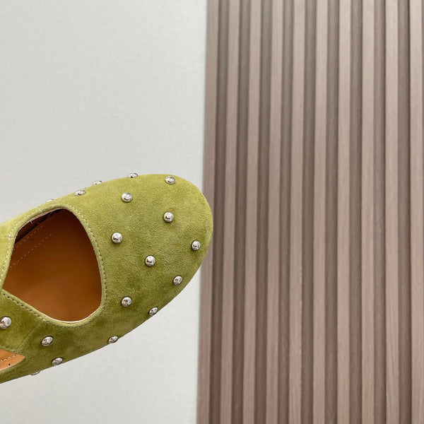 Alaia 2025 Criss Cross With Stud Ballet Flats Avocado Green Suede 293209