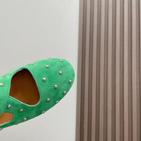 Alaia 2025 Criss Cross With Stud Ballet Flats Shamrock Green Suede 293210