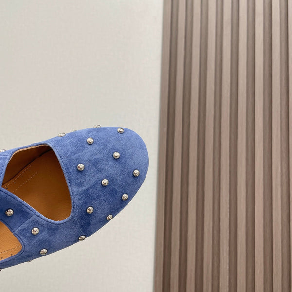 Alaia 2025 Criss Cross con borchie Ballerine in pelle scamosciata blu reale 293211