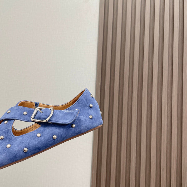 Alaia 2025 Criss Cross con borchie Ballerine in pelle scamosciata blu reale 293211