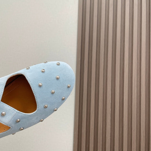 Alaia 2025 Criss Cross With Stud Ballet Flats Light Blue Suede 293212