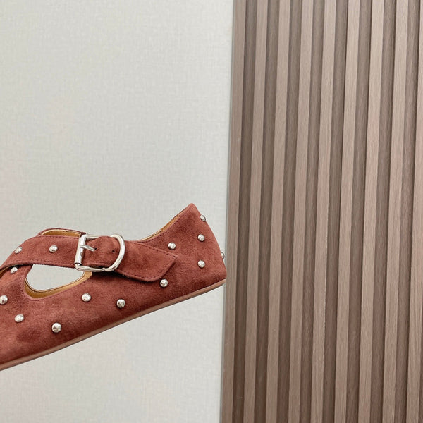 Alaia 2025 Criss Cross With Stud Ballet Flats Brown Suede 293213