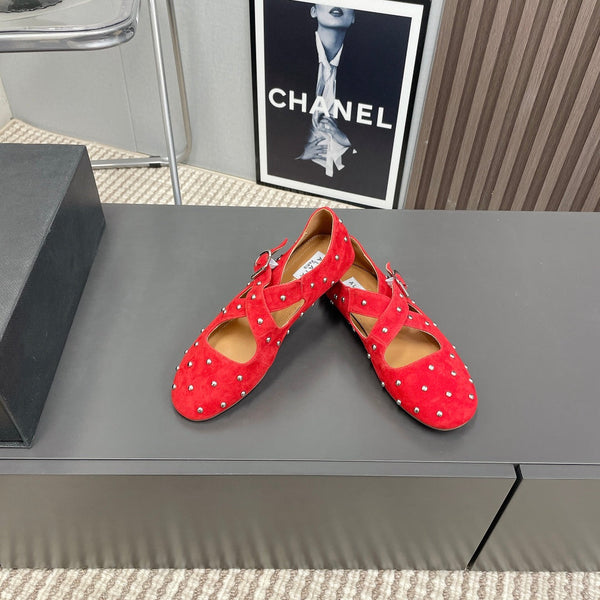 Alaia 2025 Criss Cross With Stud Ballet Flats Red Suede 293214