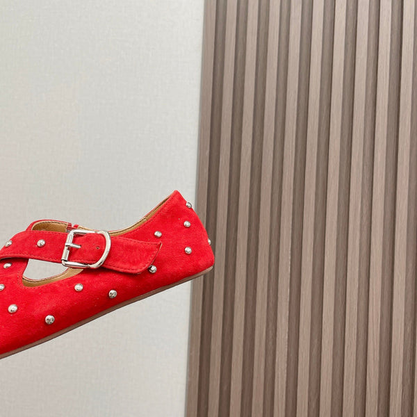 Alaia 2025 Criss Cross With Stud Ballet Flats Red Suede 293214