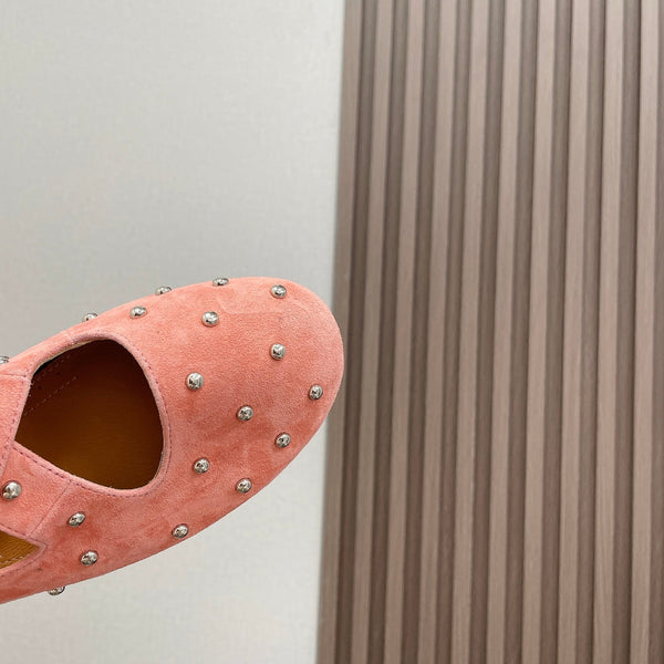 Alaia 2025 Criss Cross With Stud Ballet Flats Pink Suede 293216