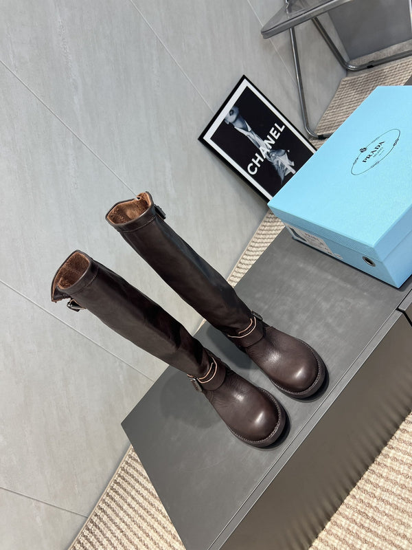 Prada 25 Boot 30mm Black Chocolate Cowhide 501664