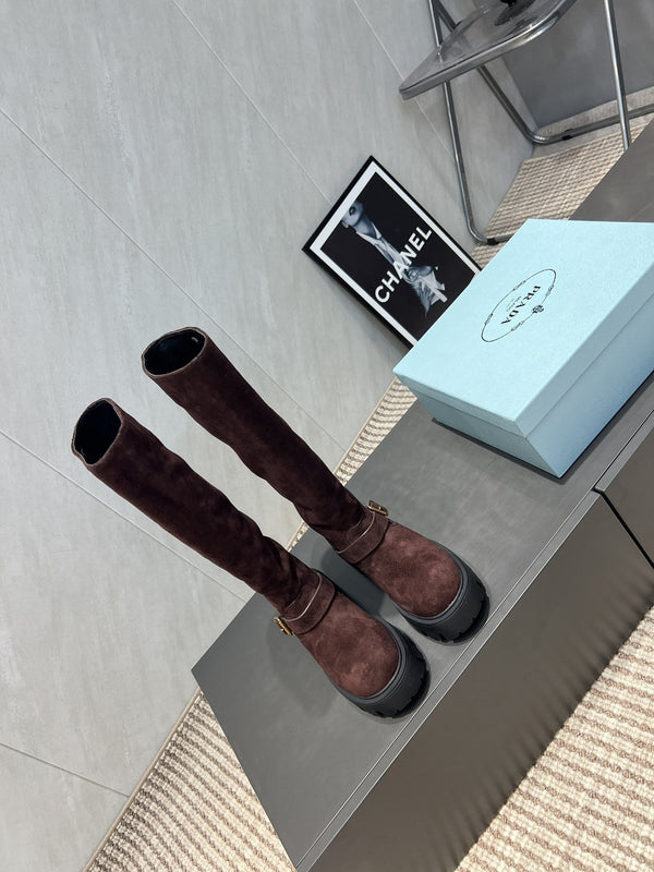 Prada 25 Boot Brown Black Suede 501669
