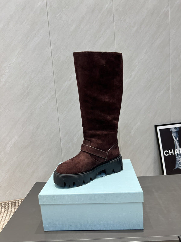 Prada 25 Boot Brown Black Suede 501669