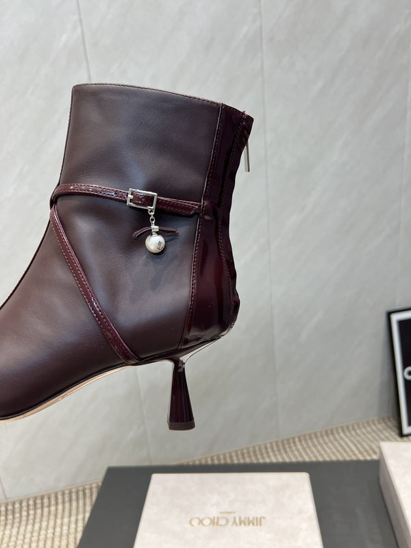 Jimmy Choo Aren Low Cut 65mm Boots Deep Merlo Leather 540674