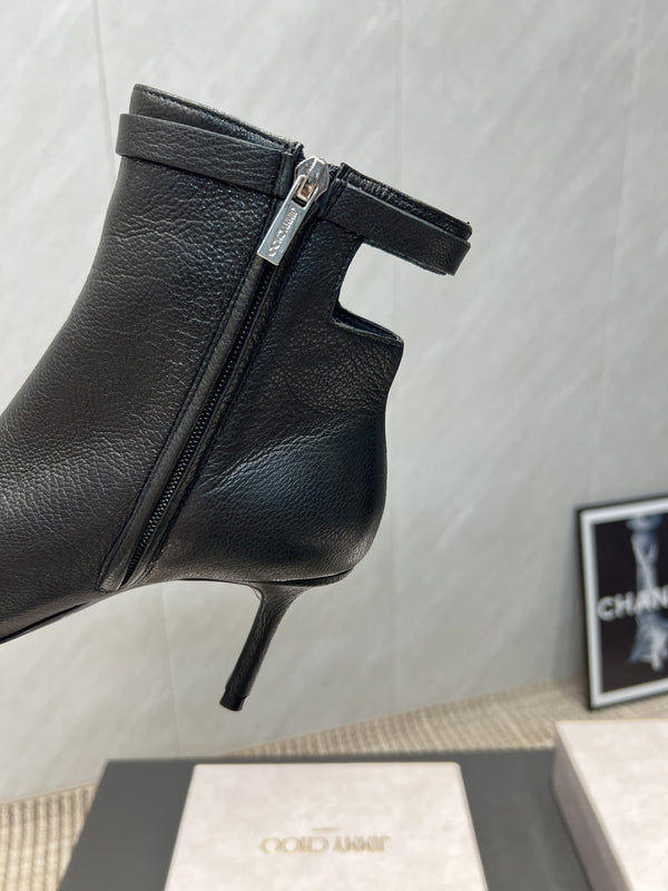 Jimmy Choo Camie AB 80 Ankle Boots 85mm Black Leather 540675