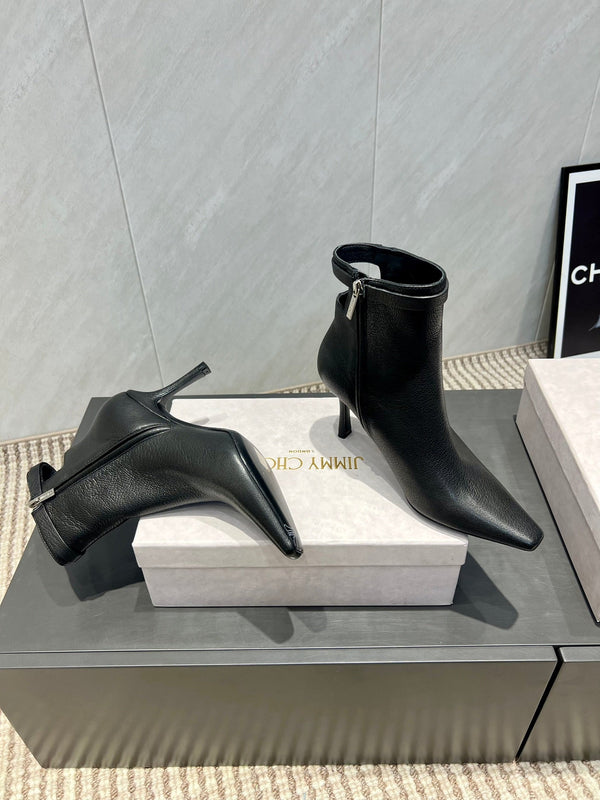 Jimmy Choo Camie AB 80 Ankle Boots 85mm Black Leather 540675