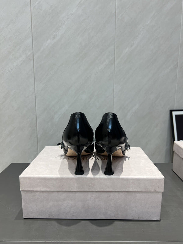 Jimmy Choo Araya Pumps 65mm Black Velvet Embellished Pointed Toe 540676